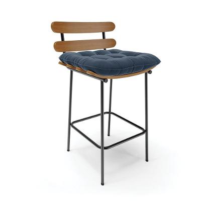 Banqueta Costela Suede Base Metal Azul Marinho