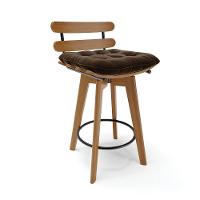 Banqueta Giratória Costela Suede Base Madeira Marrom - 1