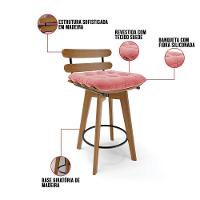 Banqueta Giratória Costela Suede Base Madeira Ma70 Cor Rose