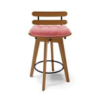 Banqueta Giratória Costela Suede Base Madeira Ma70 Cor Rose - 7