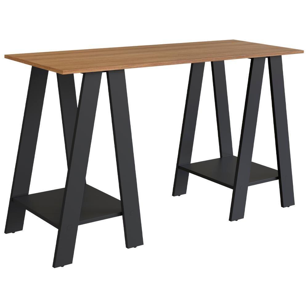 Escrivaninha Mesa Escritorio Cavalete 2 Prateleiras Mell Preto B61 Novam Mell Preto - 1