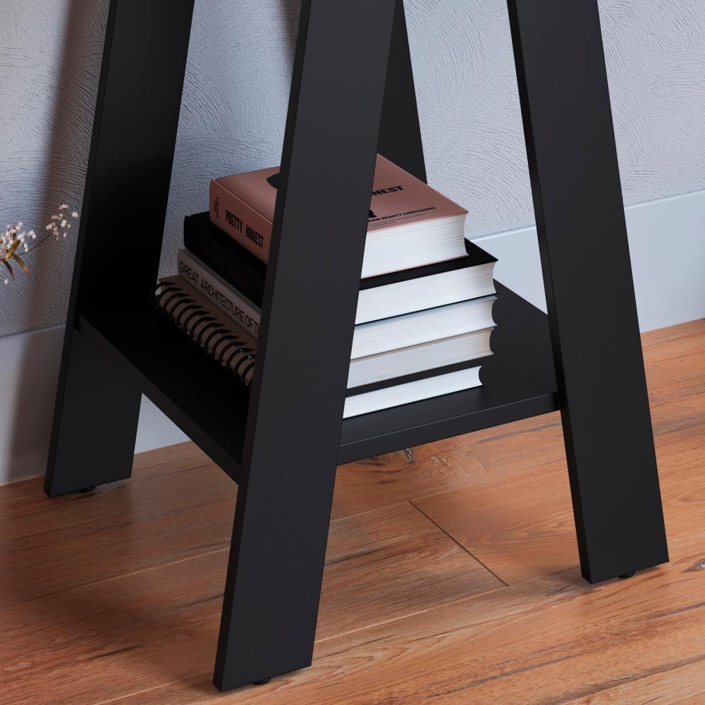 Escrivaninha Mesa Escritorio Cavalete 2 Prateleiras Mell Preto B61 Novam Mell Preto - 3