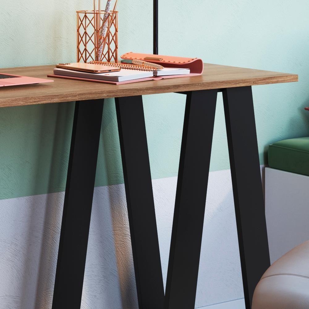 Escrivaninha Mesa Escritorio Cavalete 2 Prateleiras Mell Preto B61 Novam Mell Preto - 4