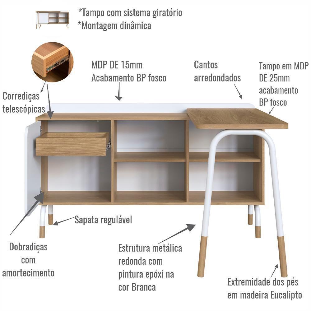 Mesa Escrivaninha Giratoria 28005 Hanover Branco Artesano Hanover Branco - 10