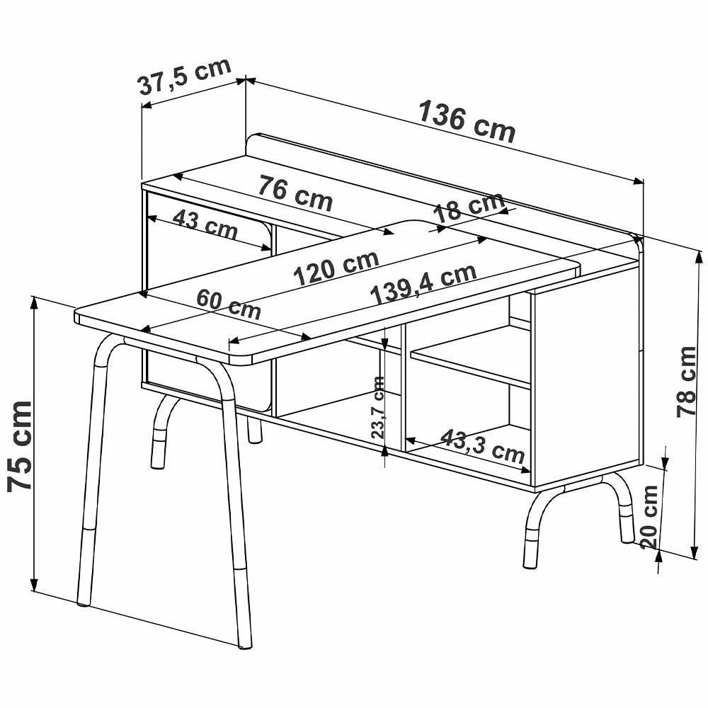 Mesa Escrivaninha Em L 28004 Hanover Nero Artesano Hanover Nero - 8
