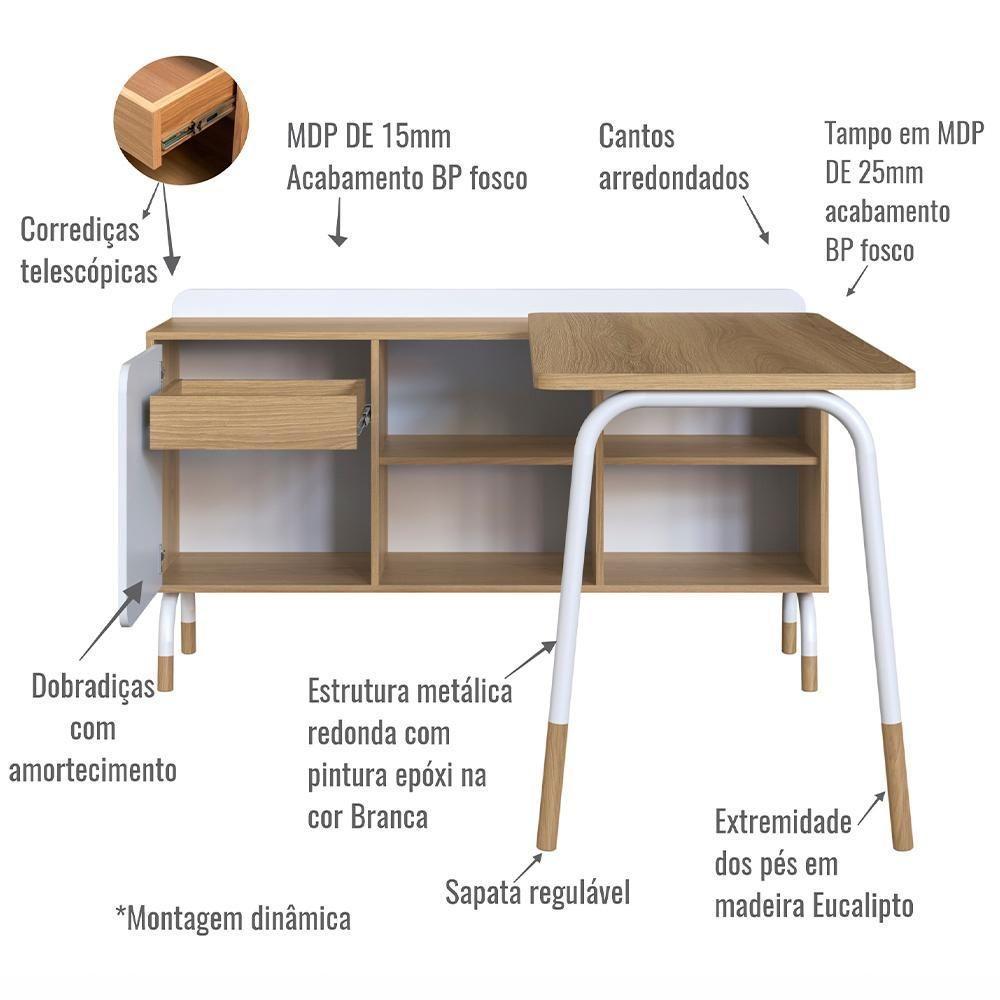 Mesa Escrivaninha Em L 28004 Hanover Branco Artesano Hanover Branco - 7