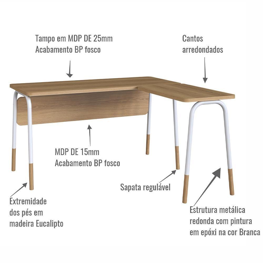 Mesa Escrivaninha Em L 136 Cm 28001 Hanover Branco Artesano Hanover Branco - 7