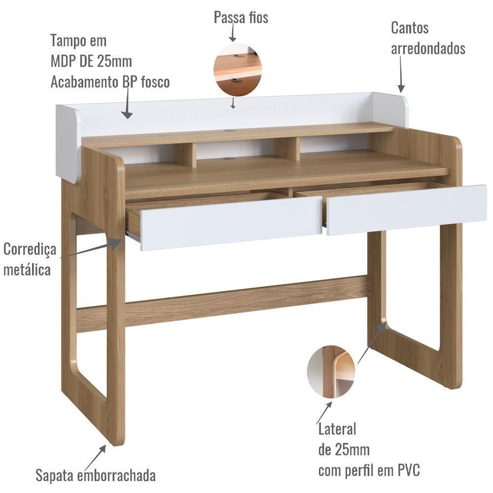 Escrivaninha 2 Gavetas 128 Cm 28000 Hanover Branco Artesano Hanover Branco - 7