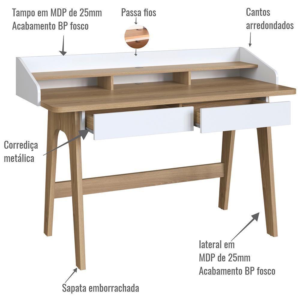 Escrivaninha 2 Gavetas 139 Cm 27999 Hanover Branco Artesano Hanover Branco - 3