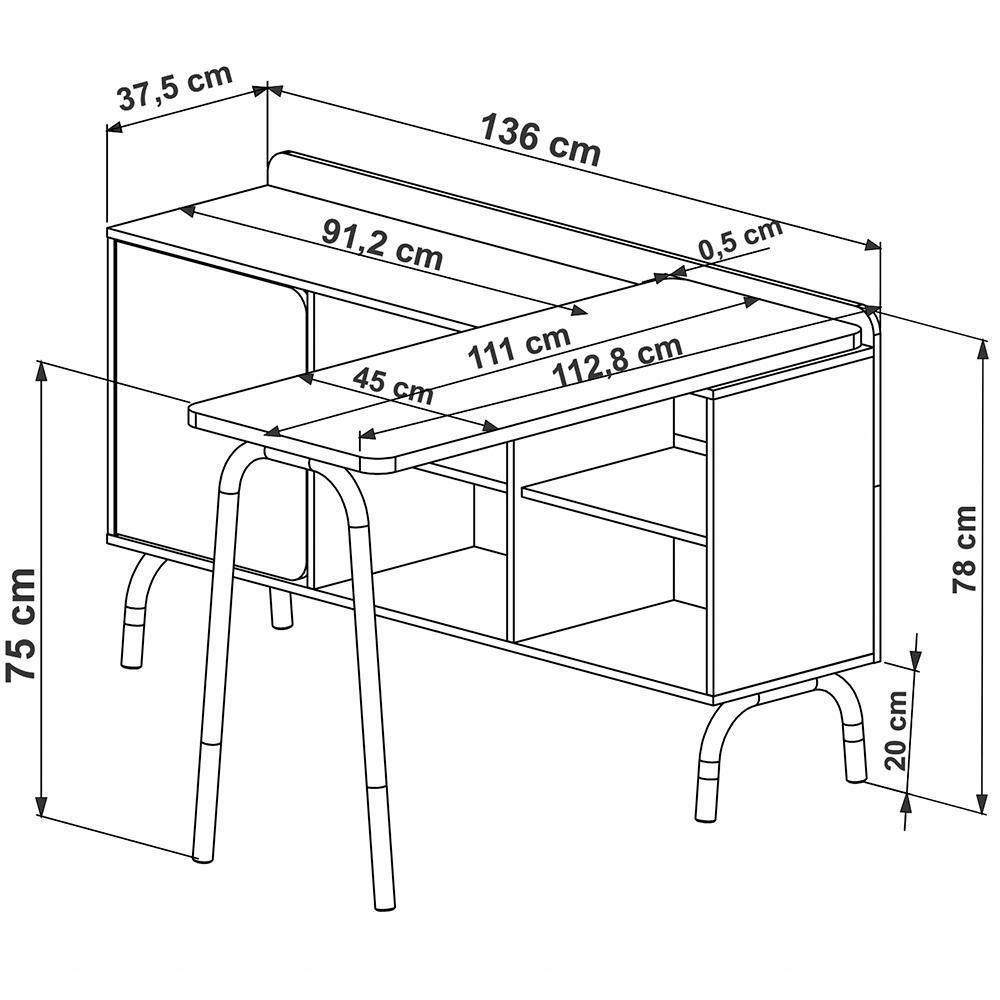 Mesa Escrivaninha Giratoria 28005 Hanover Nero Artesano Hanover Nero - 7