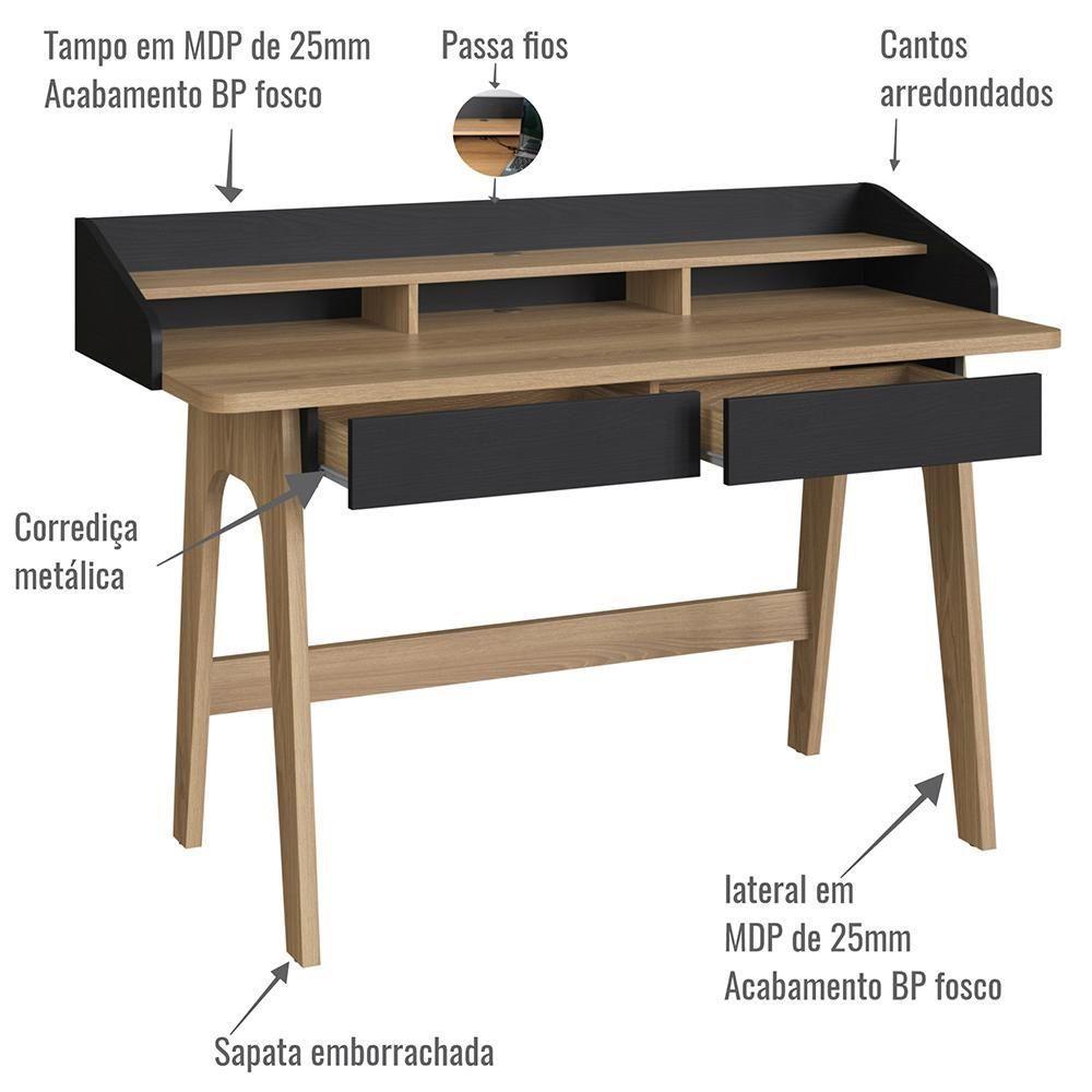 Escrivaninha 2 Gavetas 139 Cm 27999 Hanover Nero Artesano Hanover Nero - 10