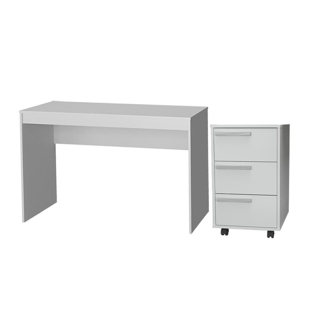 Mesa E Gaveteiro 3 Gavetas Para Escritorio Gamer B29 Branco Novam Branco - 1