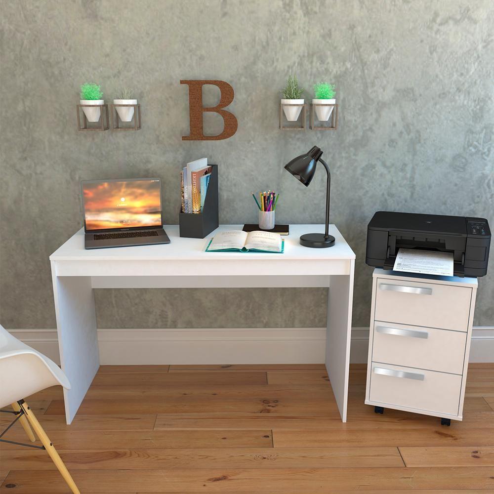 Mesa E Gaveteiro 3 Gavetas Para Escritorio Gamer B29 Branco Novam Branco - 2