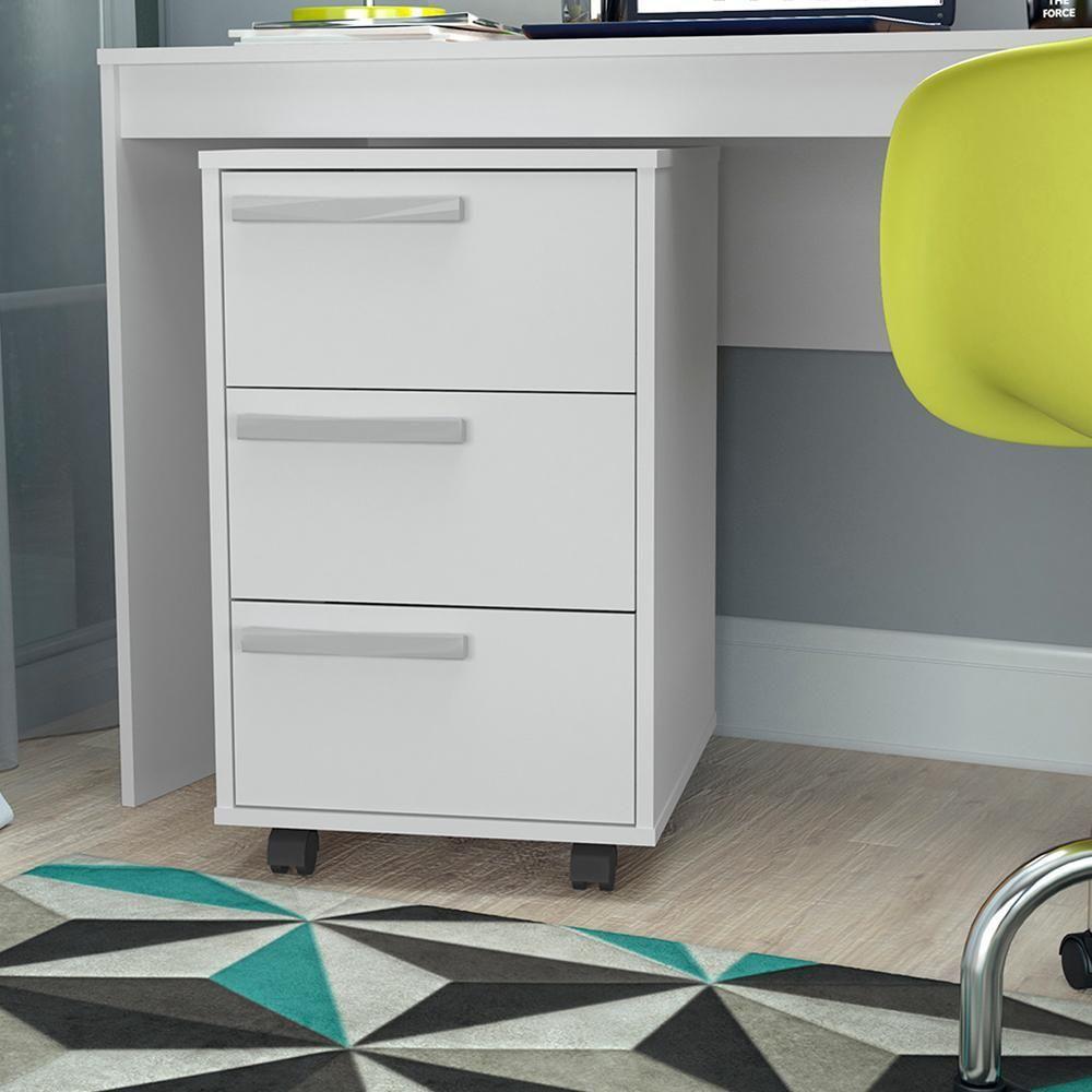 Mesa E Gaveteiro 3 Gavetas Para Escritorio Gamer B29 Branco Novam Branco - 4