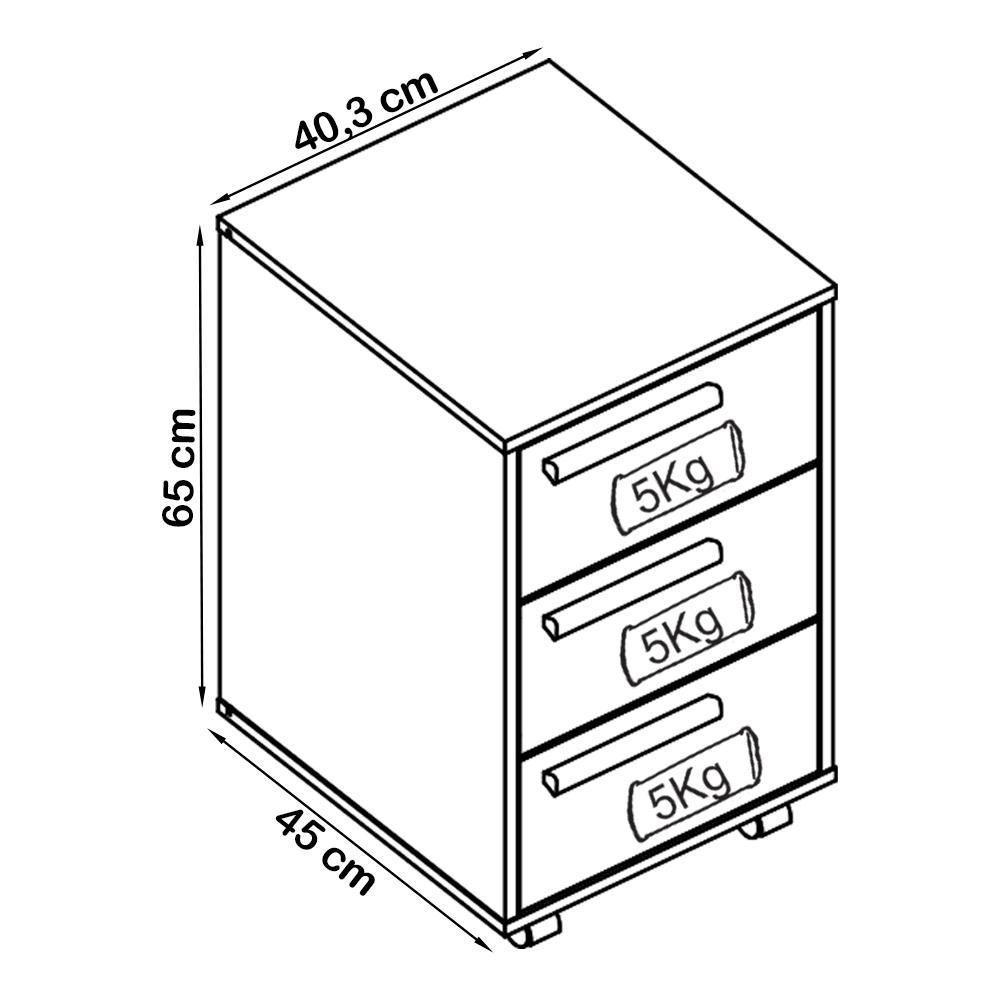 Mesa E Gaveteiro 3 Gavetas Para Escritorio Gamer B29 Branco Novam Branco - 6
