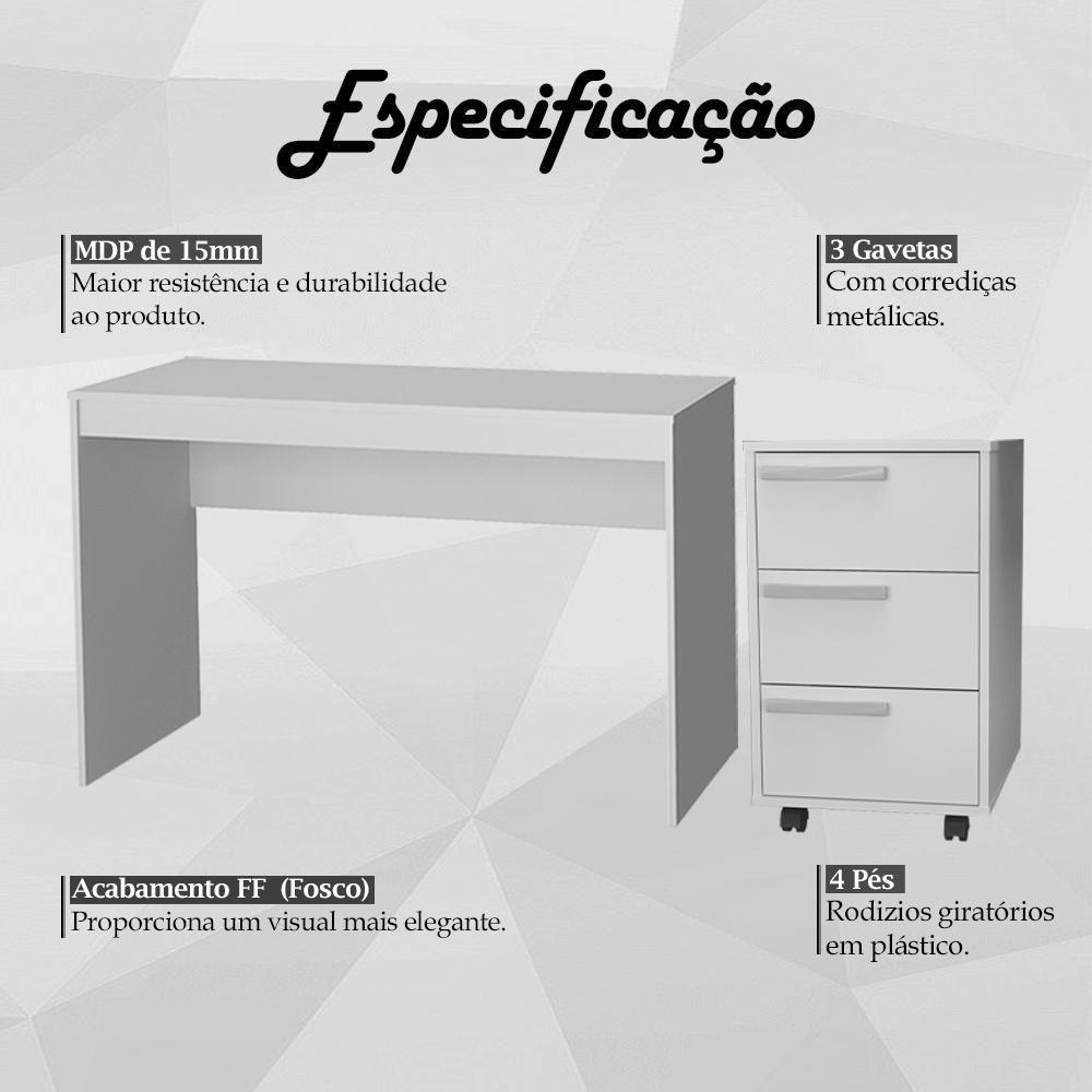Mesa E Gaveteiro 3 Gavetas Para Escritorio Gamer B29 Branco Novam Branco - 7