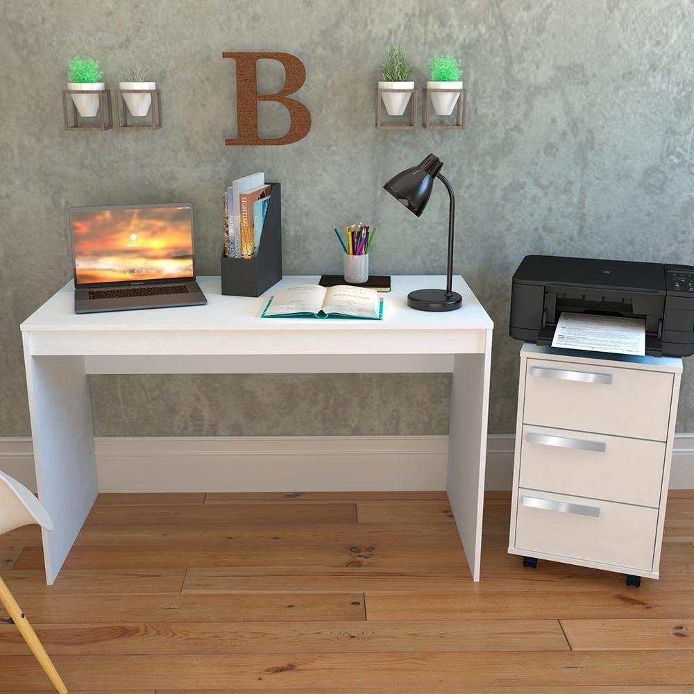 Mesa E Gaveteiro 3 Gavetas Para Escritorio Gamer B29 Branco Novam Branco - 8