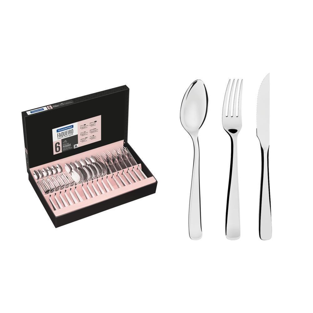 Faqueiro Tramontina Em Aço Inox C/ Facas Para Churrasco Acabamento Alto Brilho 36 Peças - 6