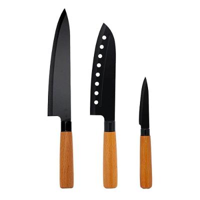 Jogo 3 Facas Do Chef, Japonesa E Legumes Inox Premium Wood Black Cabo Madeira - Tuut