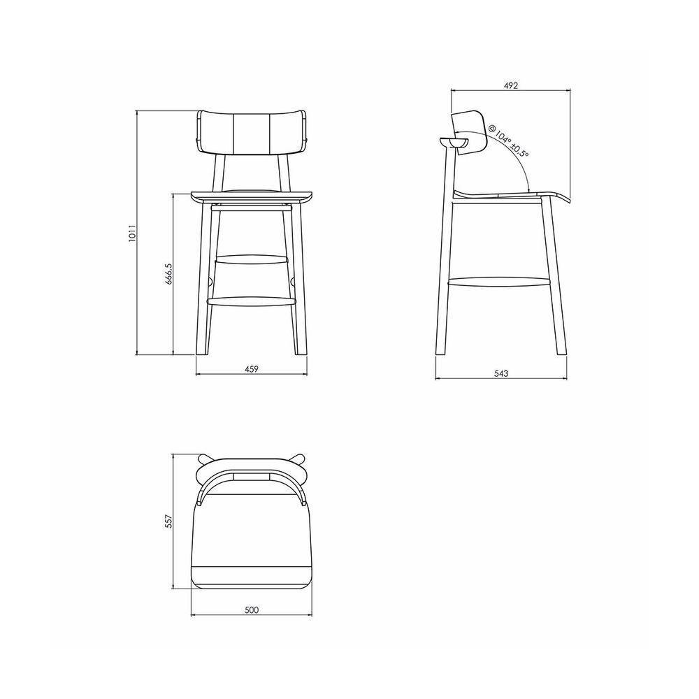 Banqueta Alta Com Encosto Em Madeira Tramontina Ritmo Maruja Com Estofado Preto - 2