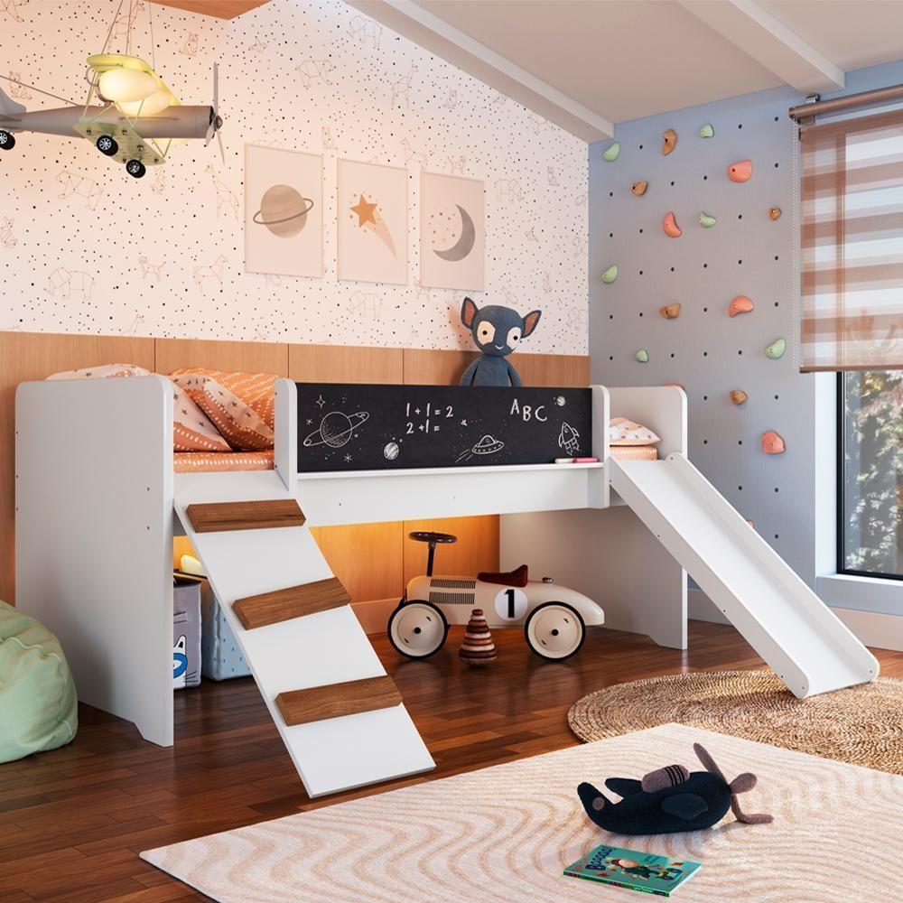 Cama Playground Com Escorregador E Rampa By710 Branco Comm Branco - 2