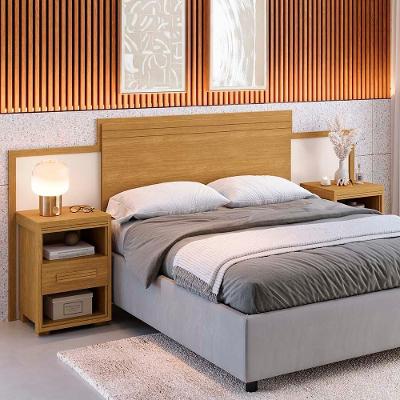 Cabeceira Casal E Queen Size Com 02 Mesinha Para Cabeceira Cinamomo Off White Flex Dinamarca Fênix