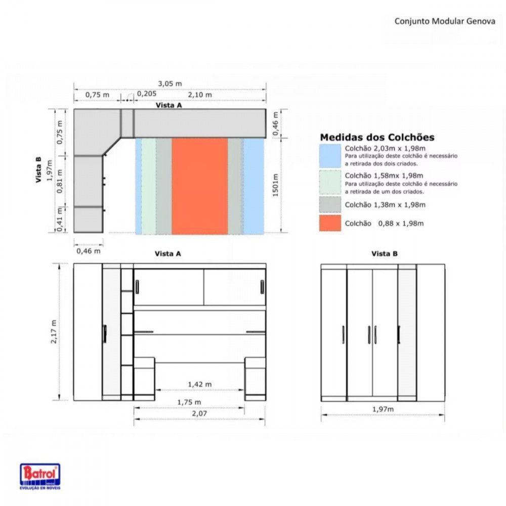 Guarda Roupa De Canto Modulado Casal Freijo Off White Batrol Freijo Com Off White - 9