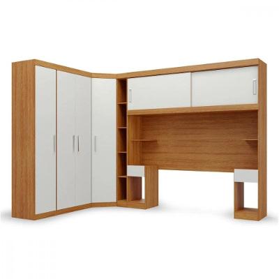 Guarda Roupa Casal de Canto Modulado Genova Freijó com Off White