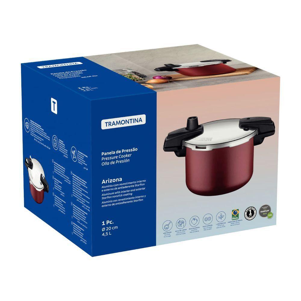 Panela De Pressão Tramontina Arizona Em Alumínio Antiaderente Starflon Max Vermelho 20 Cm 4,5 L - 6