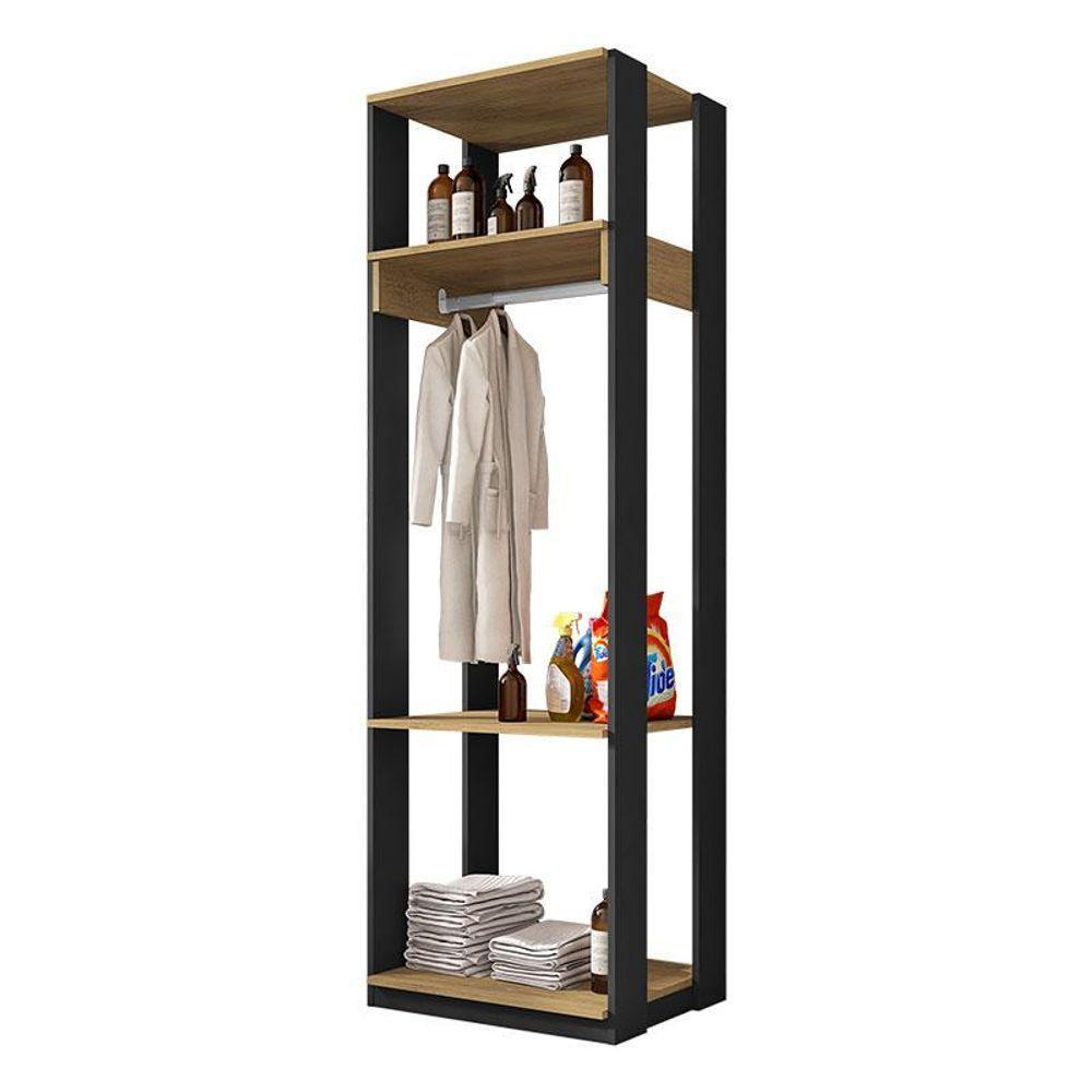 Guarda Roupa Modulado Titan Com Prateleiras Preto Freijó - Móveis Leão - 1