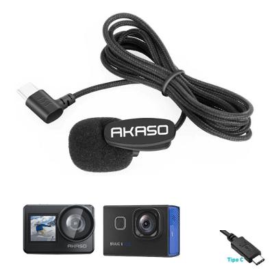 Microfone Lapela Externo USB-C Para Câmera de Ação AKASO BRAVE 7 e Brave 6 Plus