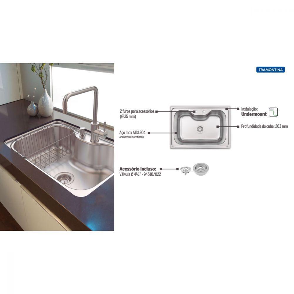 Cuba Tramontina Morgana Undermount em Aço Inox Acetinado com Válvula - 4