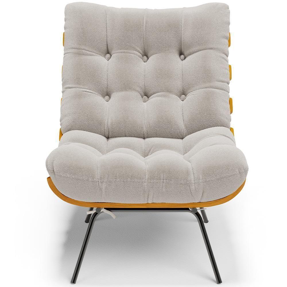 Kit 2 Poltronas Decorativas Sala De Estar Costela L02 Bouclê Creme - Lyam Decor - 5