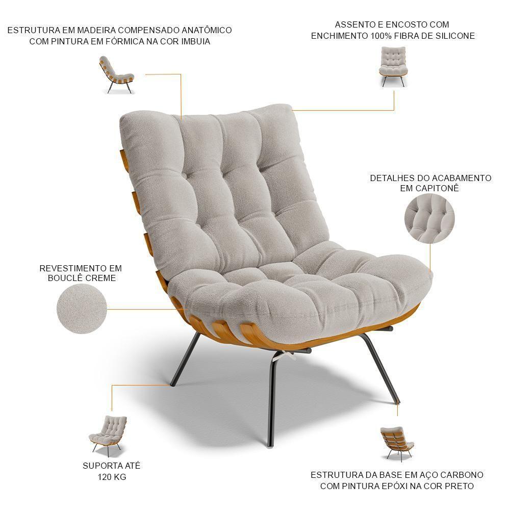 Kit 2 Poltronas Decorativas Sala De Estar Costela L02 Bouclê Creme - Lyam Decor - 7