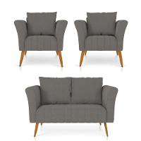 Kit 01 Namoradeira 02 Lugares E 02 Poltronas Marilia Linho Pés Palito Castanho - D'rossi Cor A26 Grafite - 1