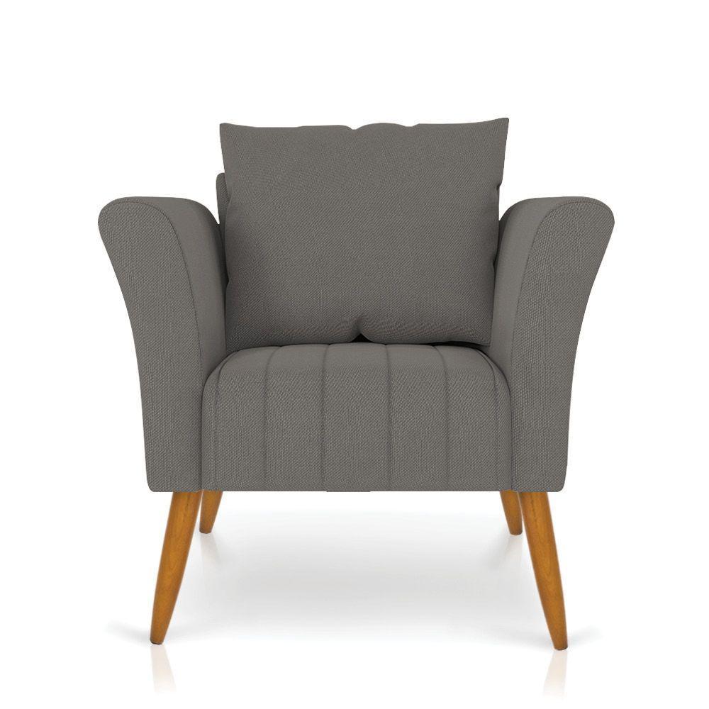 Kit 02 Poltronas Marilia Linho Grafite A26 Pés Palito Castanho - D'rossi - 6