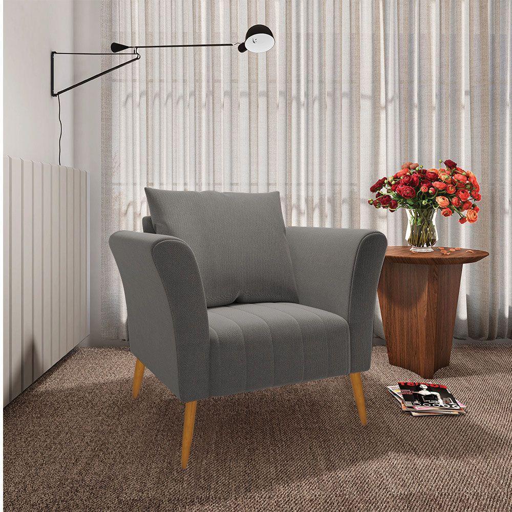 Kit 02 Poltronas Marilia Linho Grafite A26 Pés Palito Castanho - D'rossi - 7