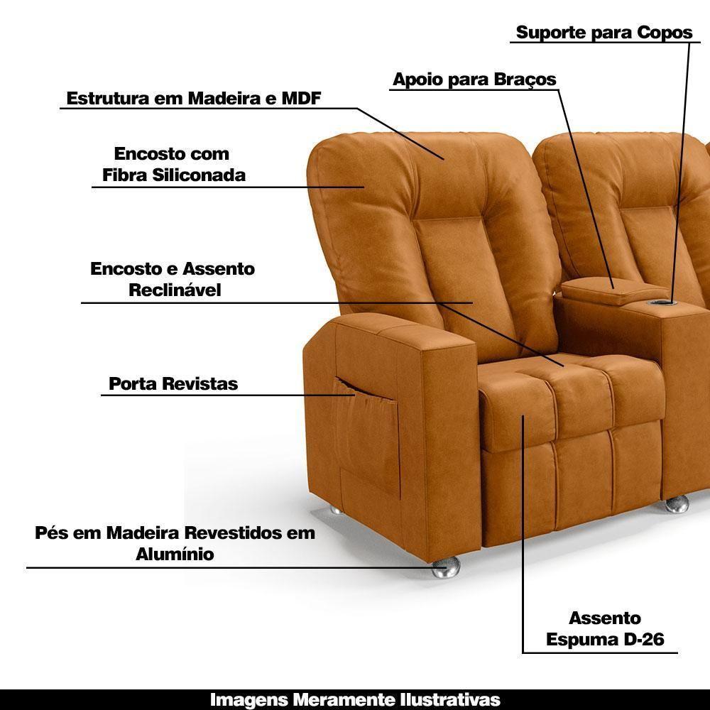 Poltrona Do Papai Reclinável Manual 3 Lugares Sala De Cinema Romeo F05 Facto Whisky - 4