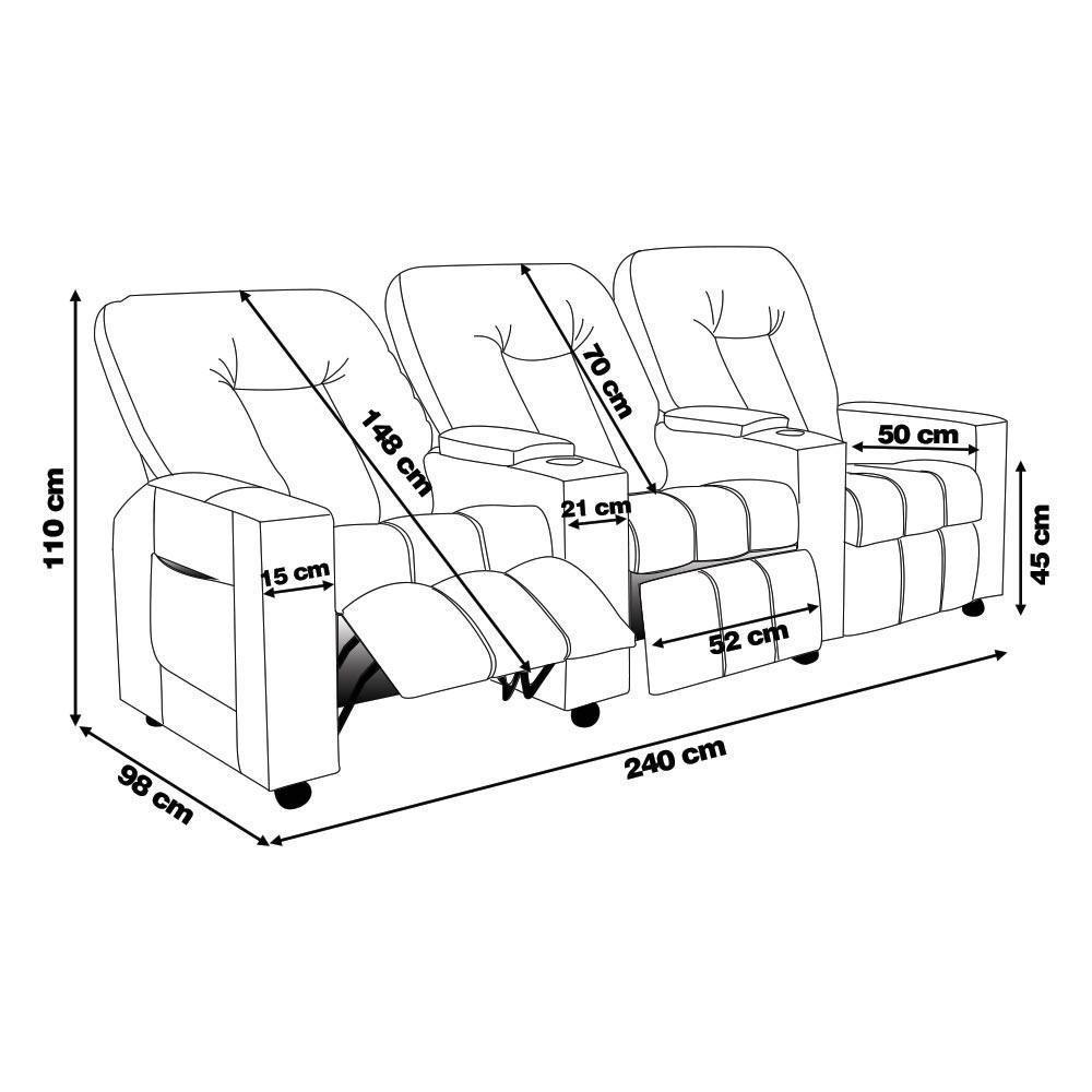 Poltrona Do Papai Reclinável Manual 3 Lugares Sala De Cinema Romeo F05 Facto Preto - 7