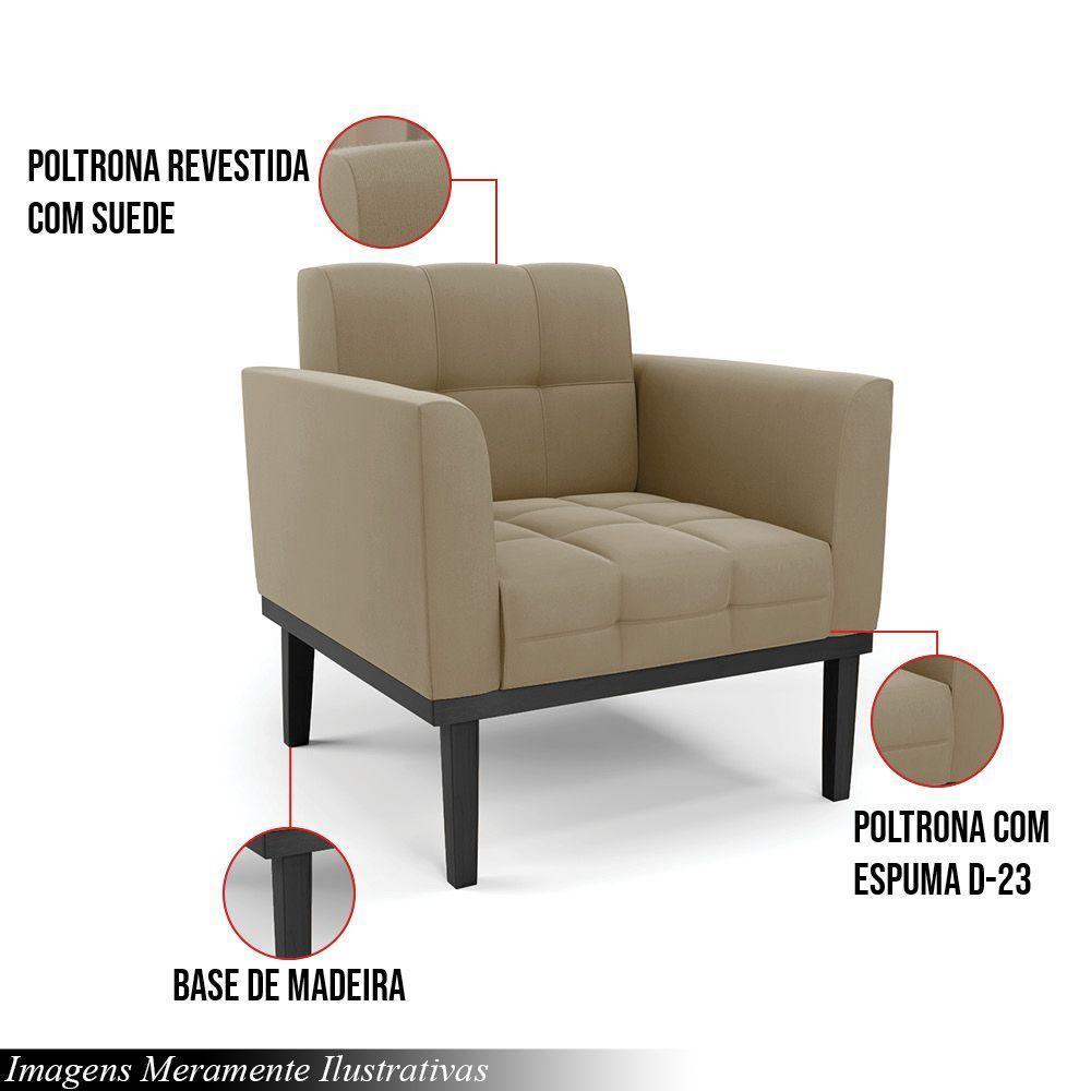 Kit 2 Poltronas Decorativas Pés Fixo Em Madeira Preto Suede Nude - 6