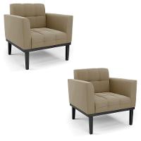 Kit 2 Poltronas Decorativas Pés Fixo Em Madeira Preto Suede Nude - 1