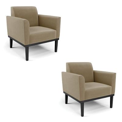 Kit 2 Poltronas Decorativas Pés Fixo Em Madeira Preto Suede Nude