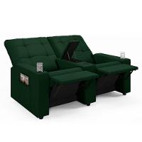 Poltrona Do Papai Reclinável Cinema 2 Lugares Manual Baú Usb Haifa F05 Veludo Verde E - Lyam Decor - 1