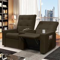 Poltrona Do Papai Reclinável Cinema 2 Lugares Manual Baú Usb Haifa F05 Veludo Capuccino - Lyam Decor - 7