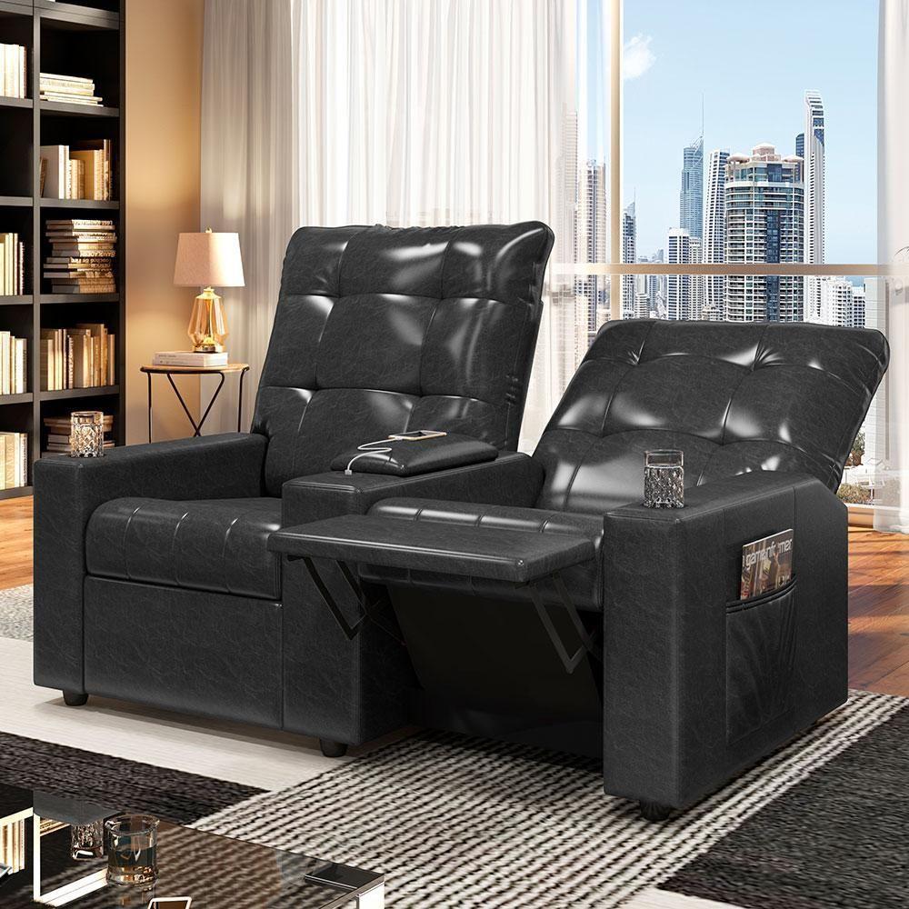 Poltrona Do Papai Reclinável Cinema 2 Lugares Manual Baú Usb Haifa F05 Facto Preto B - Lyam Decor - 6