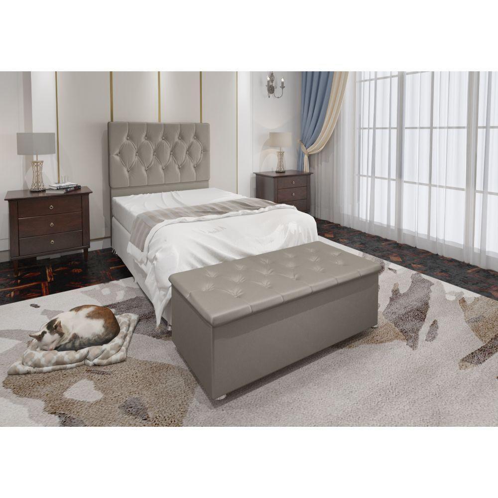 Kit Cabeceira Calçadeira Baú Solteiro 90cm Suede Bege - 3