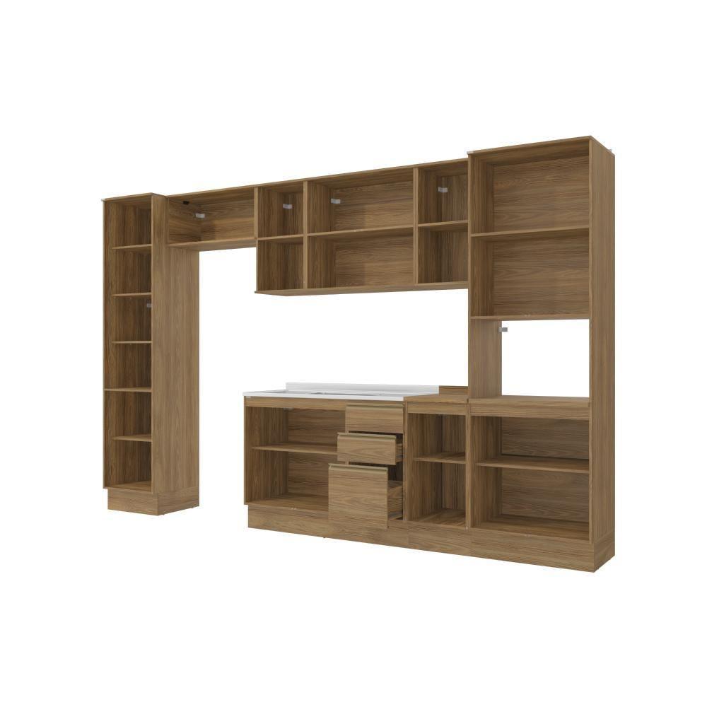 Cozinha Modulada Celeste Kappesberg 100% Mdf Nogueira/vidro 360cm - 3