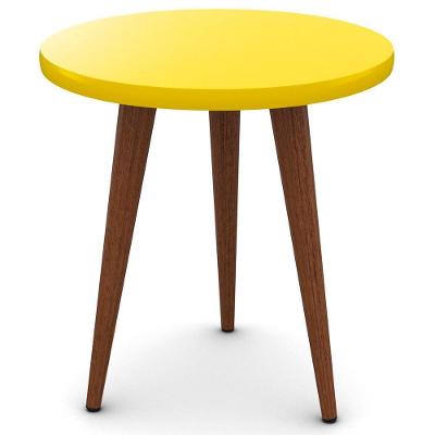 Mesa Com Pés De Palito Em Madeira Maciça Tampo Arredondado Amarelo Neville Jm Móveis