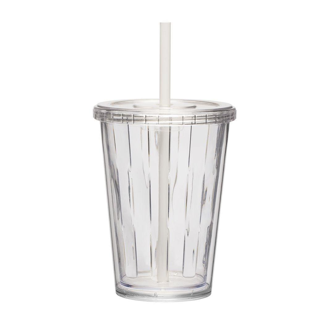 Jogo De Copos 02 Casal Duplo Multiuso 670ml Com Tampa Canudo Cor:transparente - 1