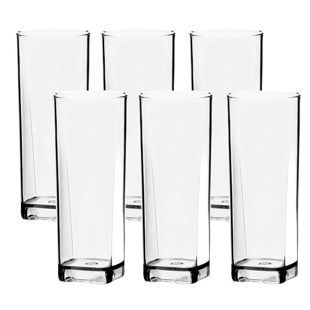 Jogo De Copos 6 Peças Long Drink 350ml Quadrado Transparente - 1